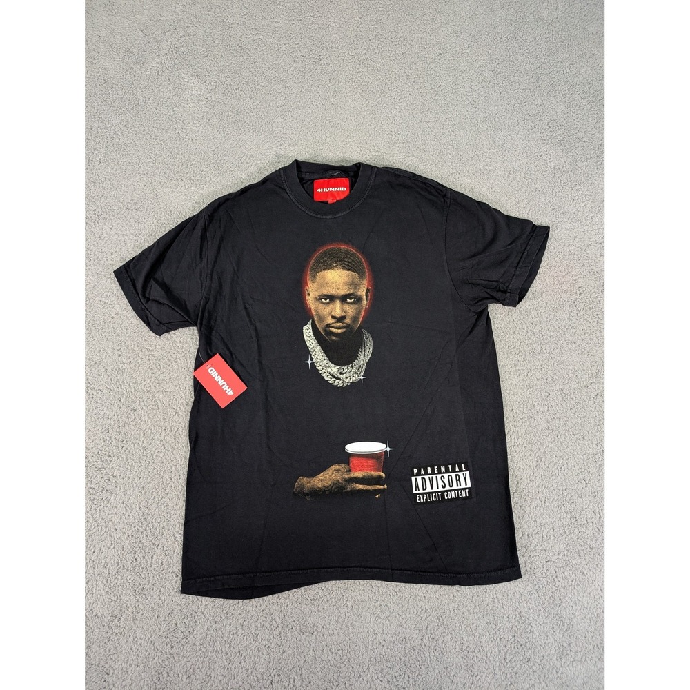 4Hunnid Shirt Mens‎ Medium Black Graphic Rap Hip Hop Parental Advisory Tee New